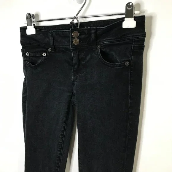 American Eagle Outfitters Skinny Jeans 4R Regular Black Low Rise Stretch - Picture 2 of 10